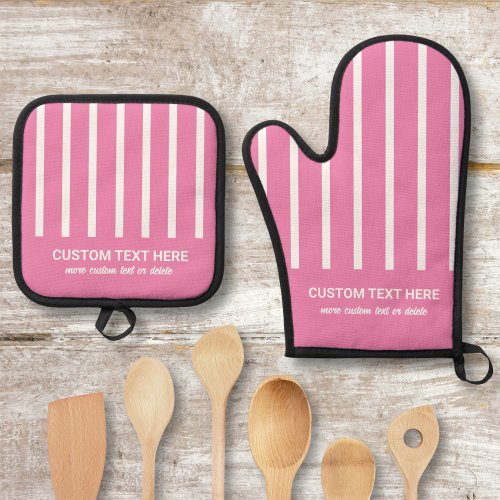 Fun Stripe Pattern Kitchen Gift Custom Text  Oven Mitt  Pot Holder Set