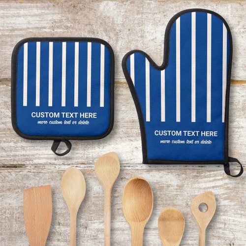 Fun Stripe Pattern Kitchen Gift Custom Text  Oven Mitt  Pot Holder Set