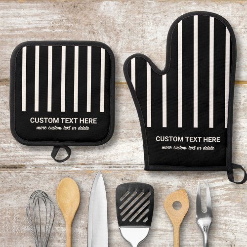 Fun Stripe Pattern Kitchen Gift Custom Text  Oven Mitt  Pot Holder Set