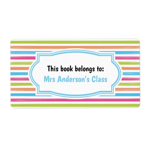 Fun Stripe This Book Belongs to Class Bookplate