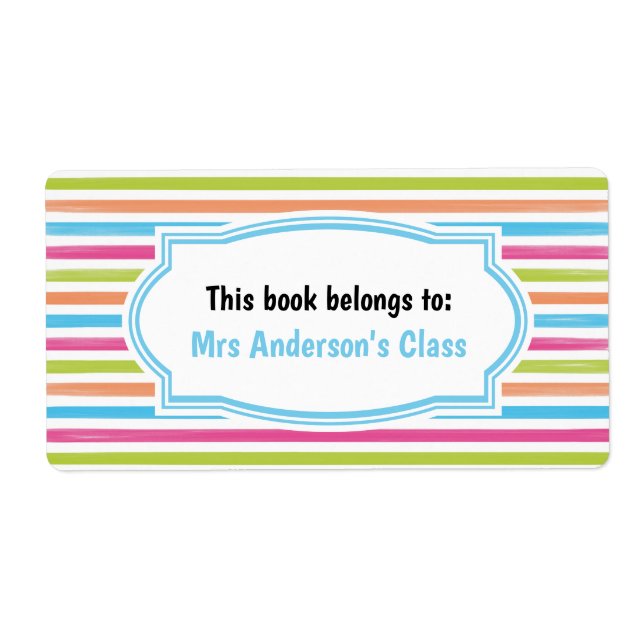 Fun Stripe This Book Belongs to Class Bookplate (Front)