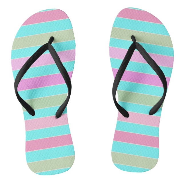 Fun striped lined lines pastel summer colors flip flops (Footbed)