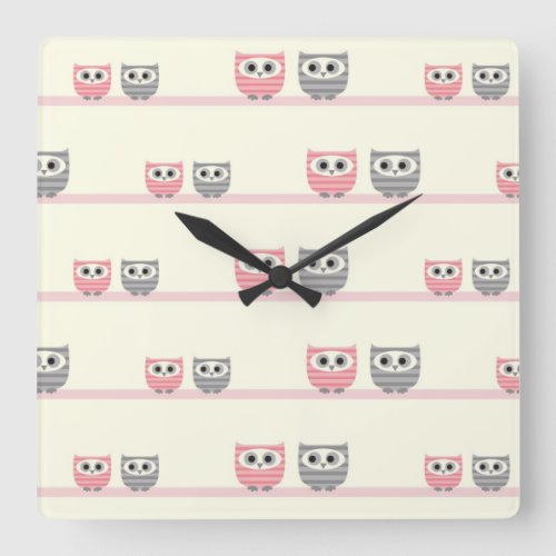 Fun Striped Owls Square Wall Clock