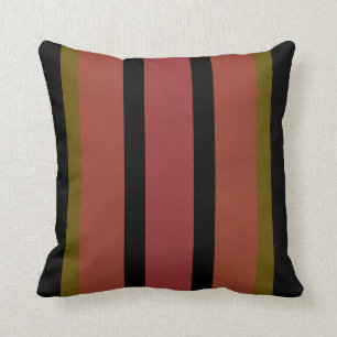 Fun Stripes on Black/Green/Burnt Orange/Rust Throw Pillow
