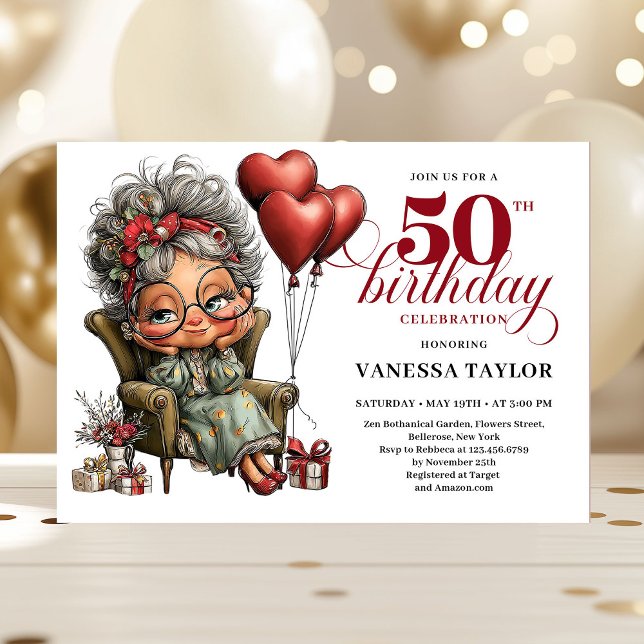 Fun stylish 50th birthday woman quirky invite (Fun stylish 50th birthday woman quirky invite)