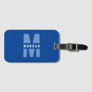 Fun Stylish Chic Monogram Name Initial Blue White Luggage Tag