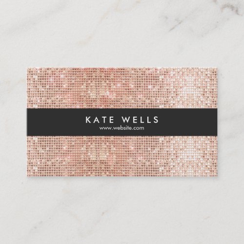 Fun Stylish Faux Rose Gold Sequin Black Striped Business Card