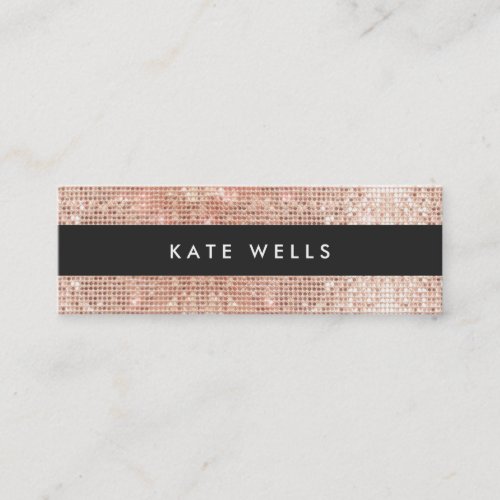 Fun Stylish Faux Rose Gold Sequin Black Striped Mini Business Card