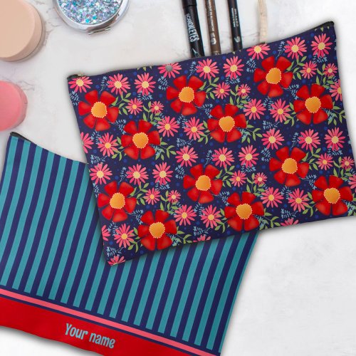 Fun Stylish Floral Stripe Pattern Accessory Bag