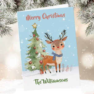 Fun Stylish Watercolor Reindeer Tree Card