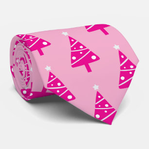 Fun Stylish White Hot Pink Christmas Tree Pattern Neck Tie