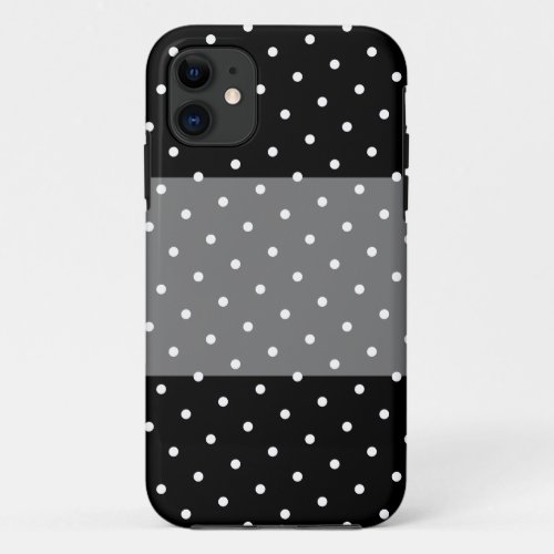 Fun Stylish Wide Gray Stripe White Dots On Black iPhone 11 Case