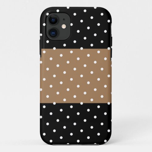 Fun Stylish Wide Mocha Stripe White Dots On Black iPhone 11 Case