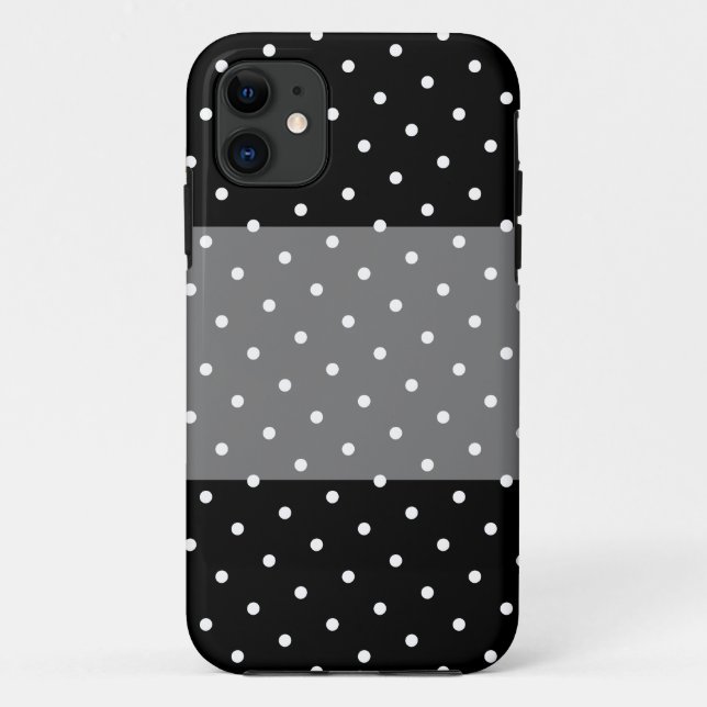 Fun Stylish Wide Polka Dotted Gray Black Stripes Case-Mate iPhone Case (Back)