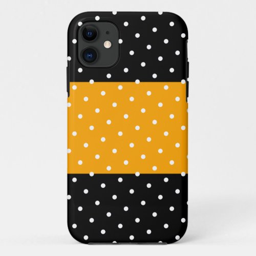 Fun Stylish Wide Yellow Stripe White Dots On Black iPhone 11 Case