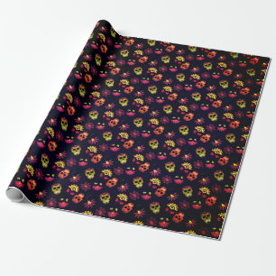 Fun Sugar Skull Floral Mandala Wrapping Paper
