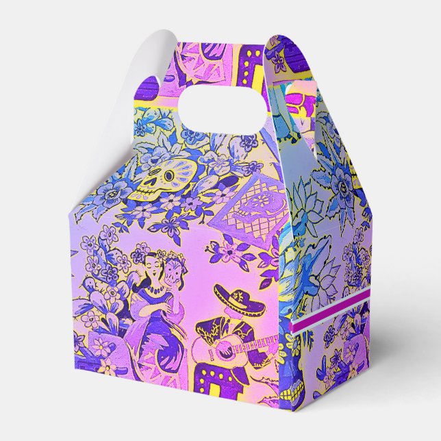 Fun Sugar Skulls Hispanic Fiesta Indigo Violet Favor Boxes (Back Side)