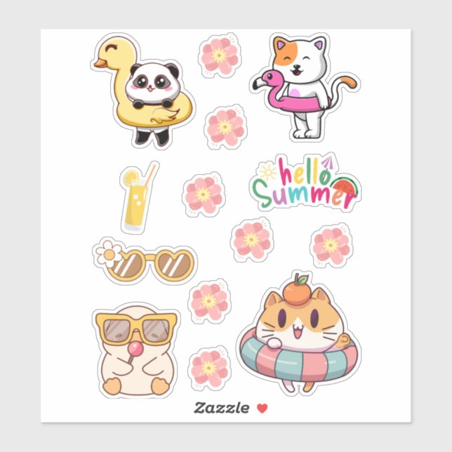Fun Summer Animal sheet for Kids and Craft Lovers Sticker (Sheet)