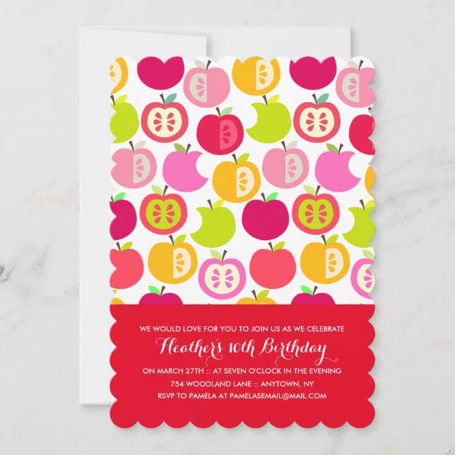 Fun Summer Apples Custom Colors Birthday Party Invitation (Front)