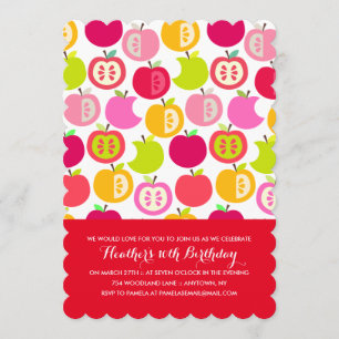 Fun Summer Apples Custom Colors Birthday Party Invitation