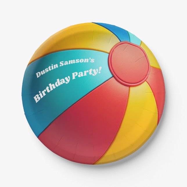 Fun Summer Beach Ball Volleyball Birthday Party Paper Plates (Front)