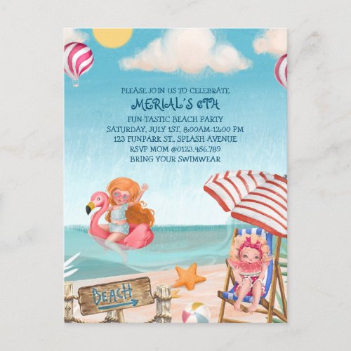 Fun Summer Beach Birthday Party Invitation Postcard