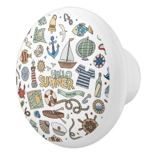 Fun Summer Beach Illustrations  Ceramic Knob