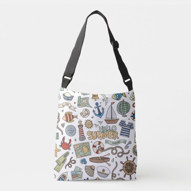 Fun Summer Beach Illustrations  Crossbody Bag (Front)