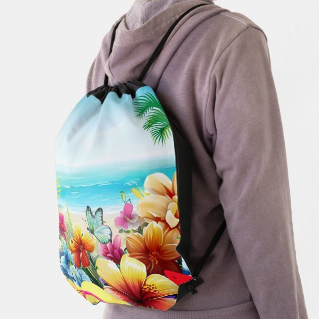 Fun Summer Beach Scene 2 Drawstring Bag (Insitu)