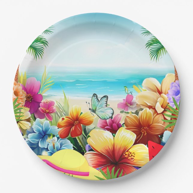 Fun Summer Beach Scene 2 Paper Plates (Front)