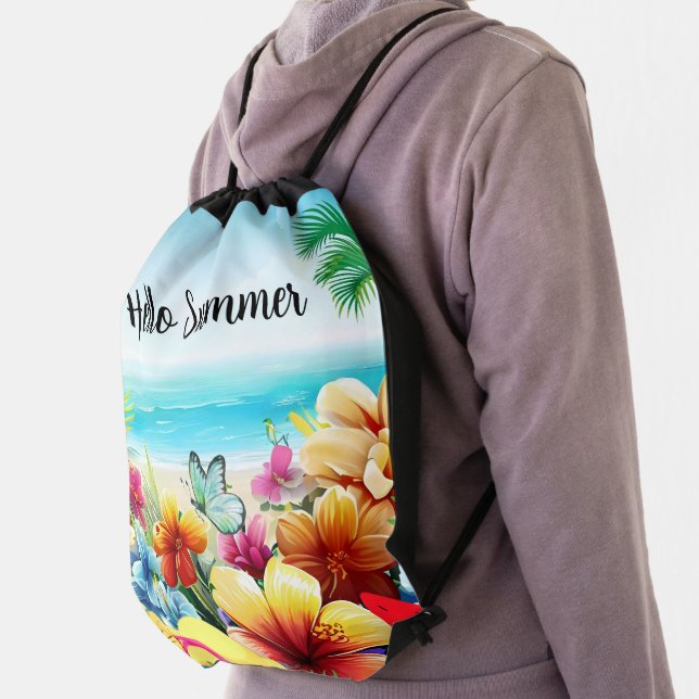 Fun Summer Beach Scene Drawstring Bag (Insitu)