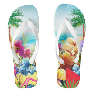 Fun Summer Beach Scene Flip Flops