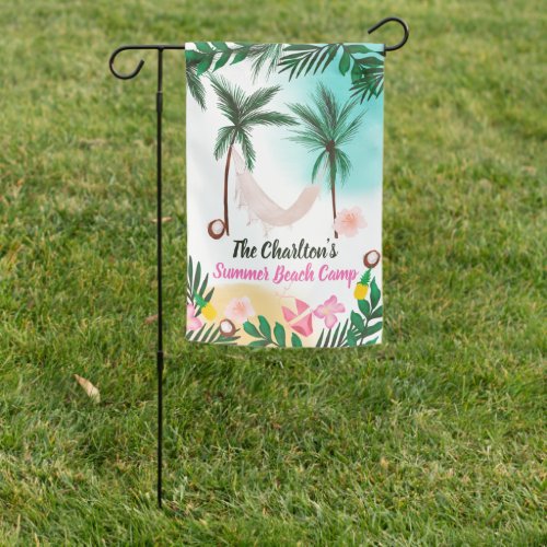 Fun summer beach tropical watercolor palm tree garden flag