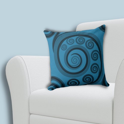 Fun Summer_Blue Fern Frond Swirls Pattern Throw Pillow