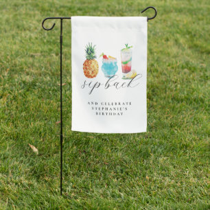 Fun Summer Blue Watercolor Fruit Cocktail Birthday Garden Flag