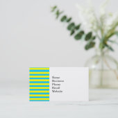 Fun Summer Bright Yellow and Teal Blue Stripes Business Card (Standing Front)