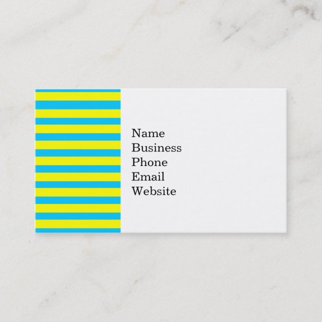 Fun Summer Bright Yellow and Teal Blue Stripes Business Card (Front)