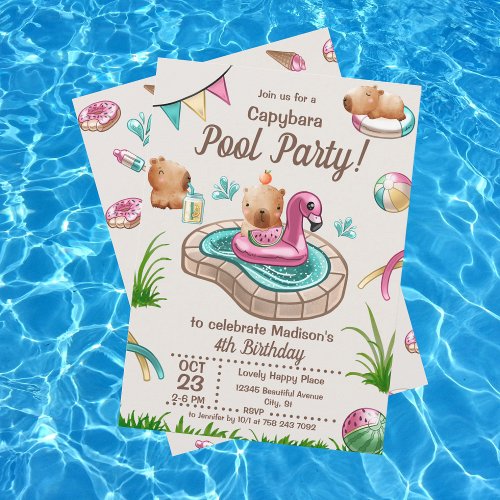 Fun Summer Capybara Pool Party Invitation