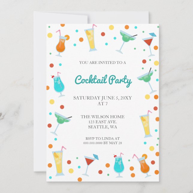 Fun Summer Drinks Cocktail Party Invitation (Front)