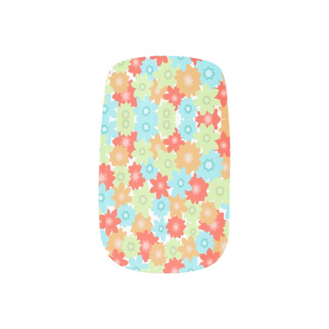 Fun Summer Flowers Blue Green Red Orange Minx Nail Art (Left Thumb)