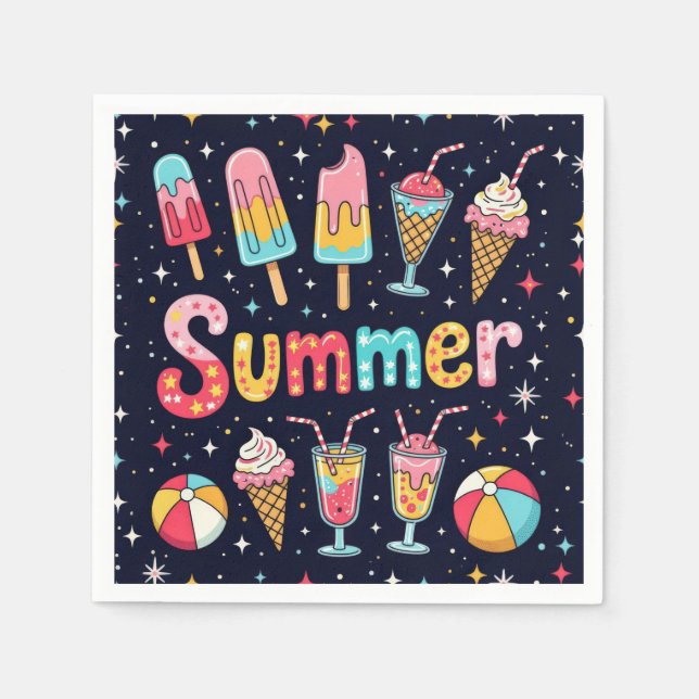 Fun Summer Graphics On Black Napkins (Front)