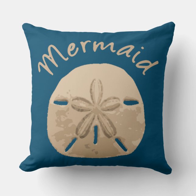 Fun Summer Holiday Mermaid Sand Dollar Art beach Throw Pillow (Front)