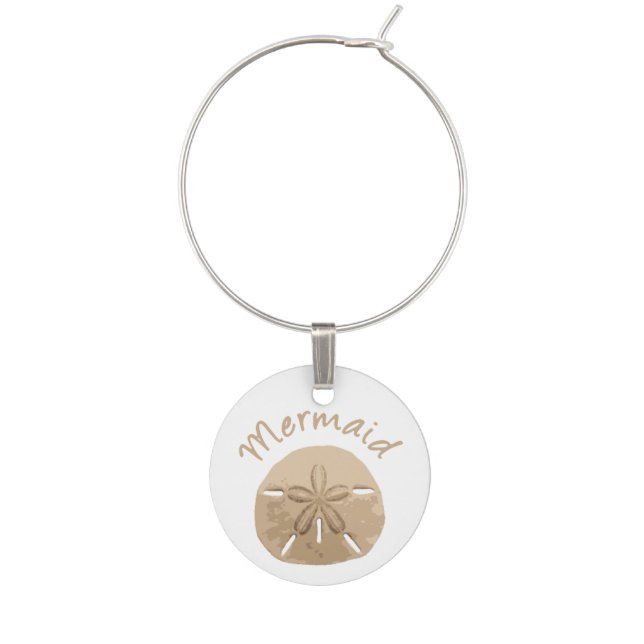 Fun Summer Holiday Mermaid Sand Dollar Art beach Wine Charm (Front)