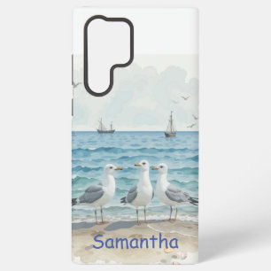 Fun Summer Holiday Sandy Beach Seagulls Samsung Galaxy S22 Ultra Case