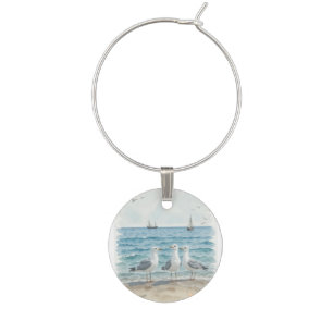 Fun Summer Holiday Sandy Beach Seagulls Wine Charm