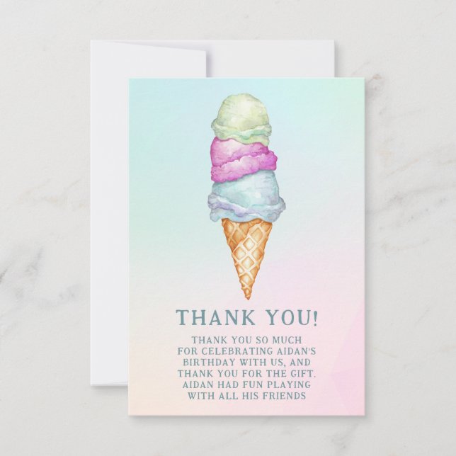 Fun Summer Ice Cream Photo Birthday Party  Thank You Card (Front)