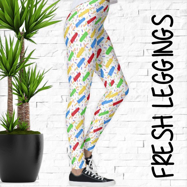 Fun Summer Ice Pops and Sprinkles Pattern Leggings (Fresh Summer Leggings with Fun, Colorful Popsicle Pattern!)
