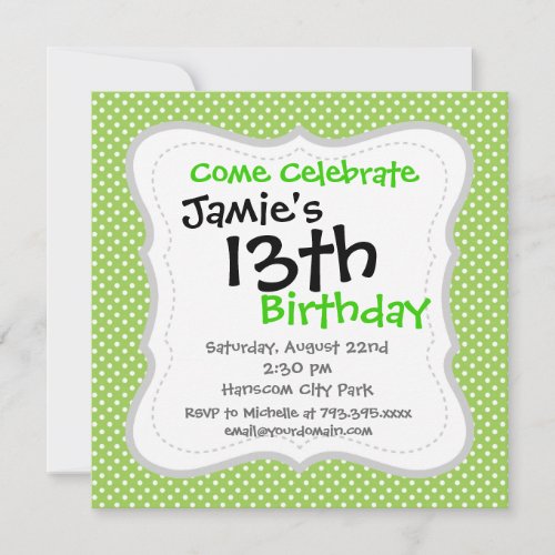 Fun Summer Lime Green and White Polka Dot Pattern Invitations