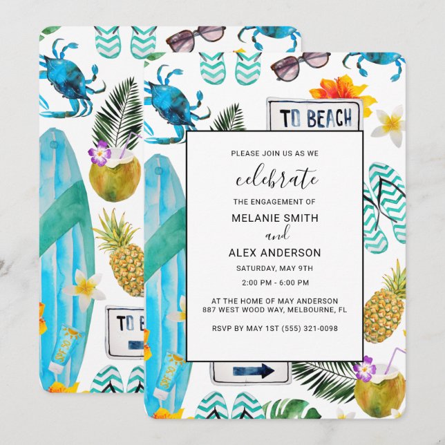 Fun Summer Outdoor BBQ Engagement Party Invitation (Front/Back)
