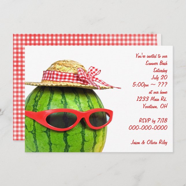 fun summer party with watermelon invitation (Front/Back)